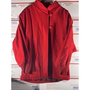 Vintage Michelle Stuart  Womens Coat Size 7/8 Red Winter‎ Knit Ribbed Cuffs Wool